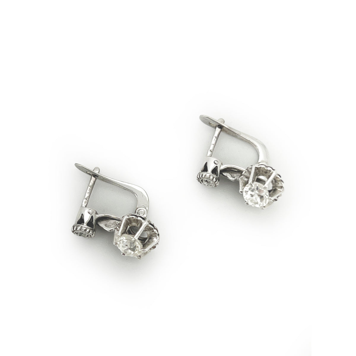 Vintage Diamond  + 18k White Gold Dormeuse Dangle Earrings