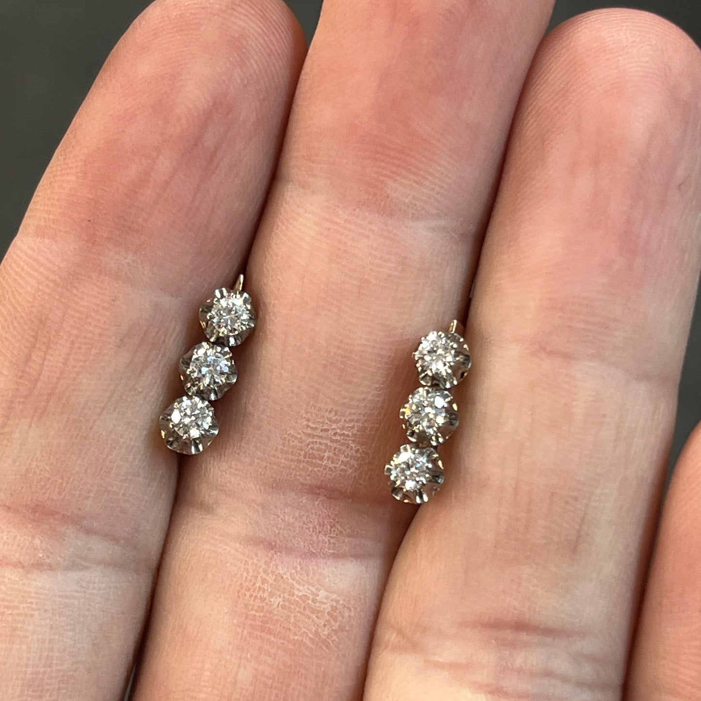 Vintage Diamond + 14k Rose Gold Dormeuse Triplet Earrings
