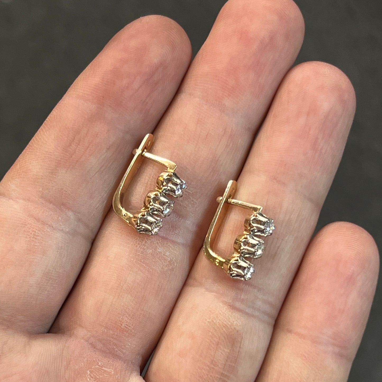 Vintage Diamond + 14k Rose Gold Dormeuse Triplet Earrings