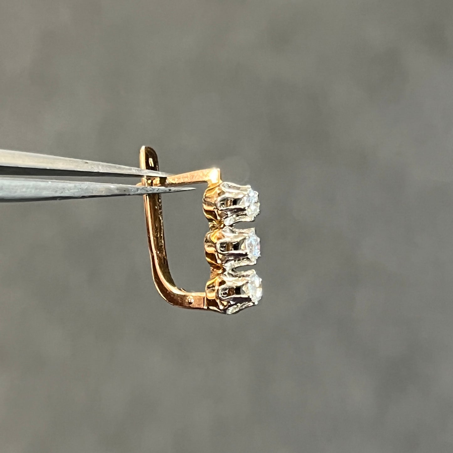 Vintage Diamond + 14k Rose Gold Dormeuse Triplet Earrings