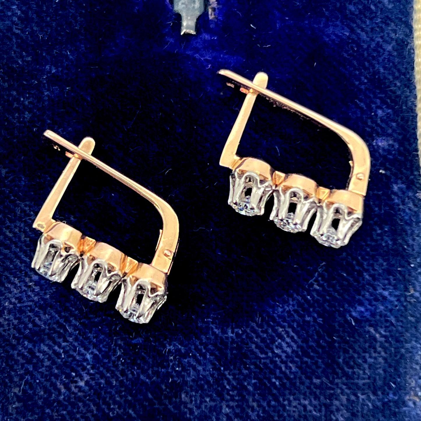 Vintage Diamond + 14k Rose Gold Dormeuse Triplet Earrings