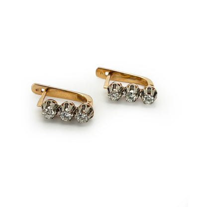 Vintage Diamond + 14k Rose Gold Dormeuse Triplet Earrings