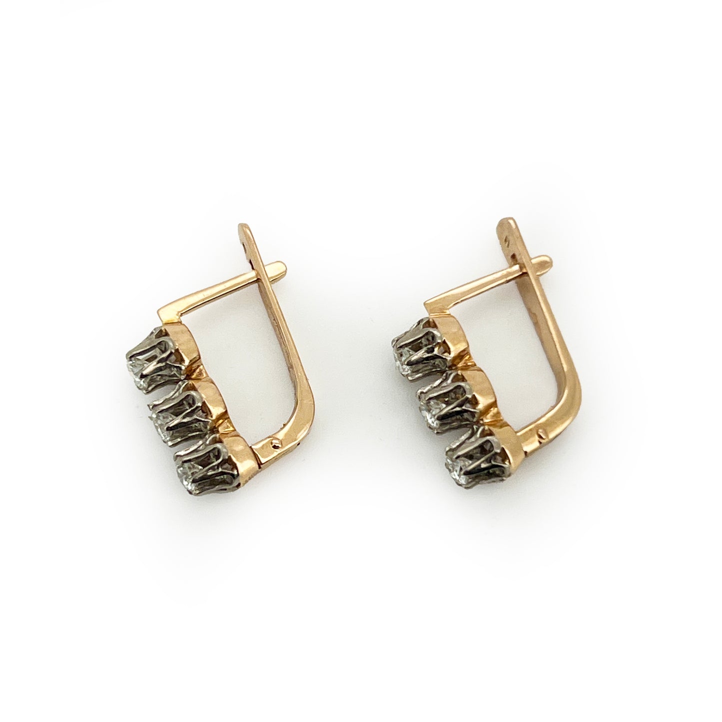 Vintage Diamond + 14k Rose Gold Dormeuse Triplet Earrings