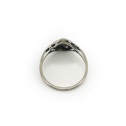 Antique Art Deco Diamond + Sapphire + 18k White Gold Ring - Sz.8