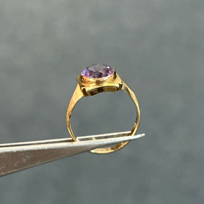 Vintage Amethyst + 9k Yellow Gold Picture Frame Ring - Sz 6.75