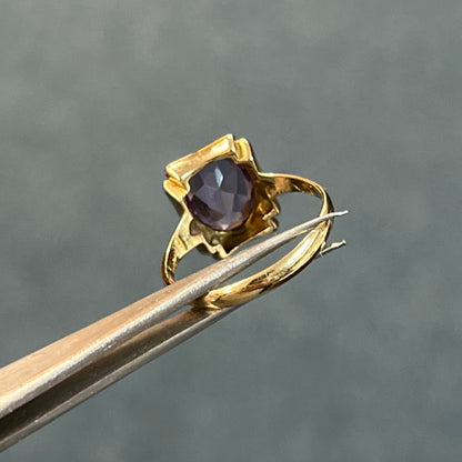 Vintage Amethyst + 9k Yellow Gold Picture Frame Ring - Sz 6.75