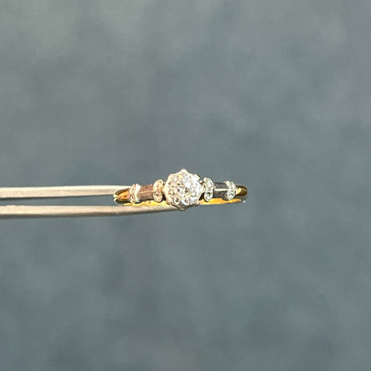 Antique Victorian Diamond + 18k Yellow Gold + Platinum Star Set Solitaire Ring - Sz 5