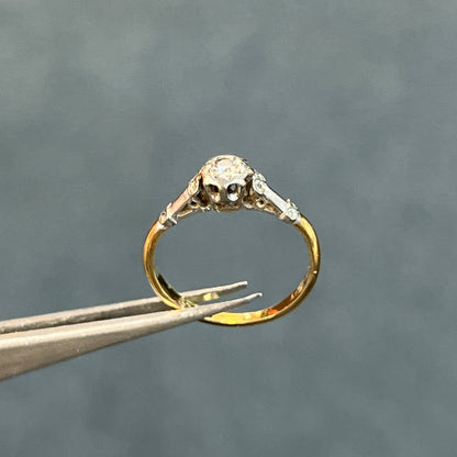 Antique Victorian Diamond + 18k Yellow Gold + Platinum Star Set Solitaire Ring - Sz 5