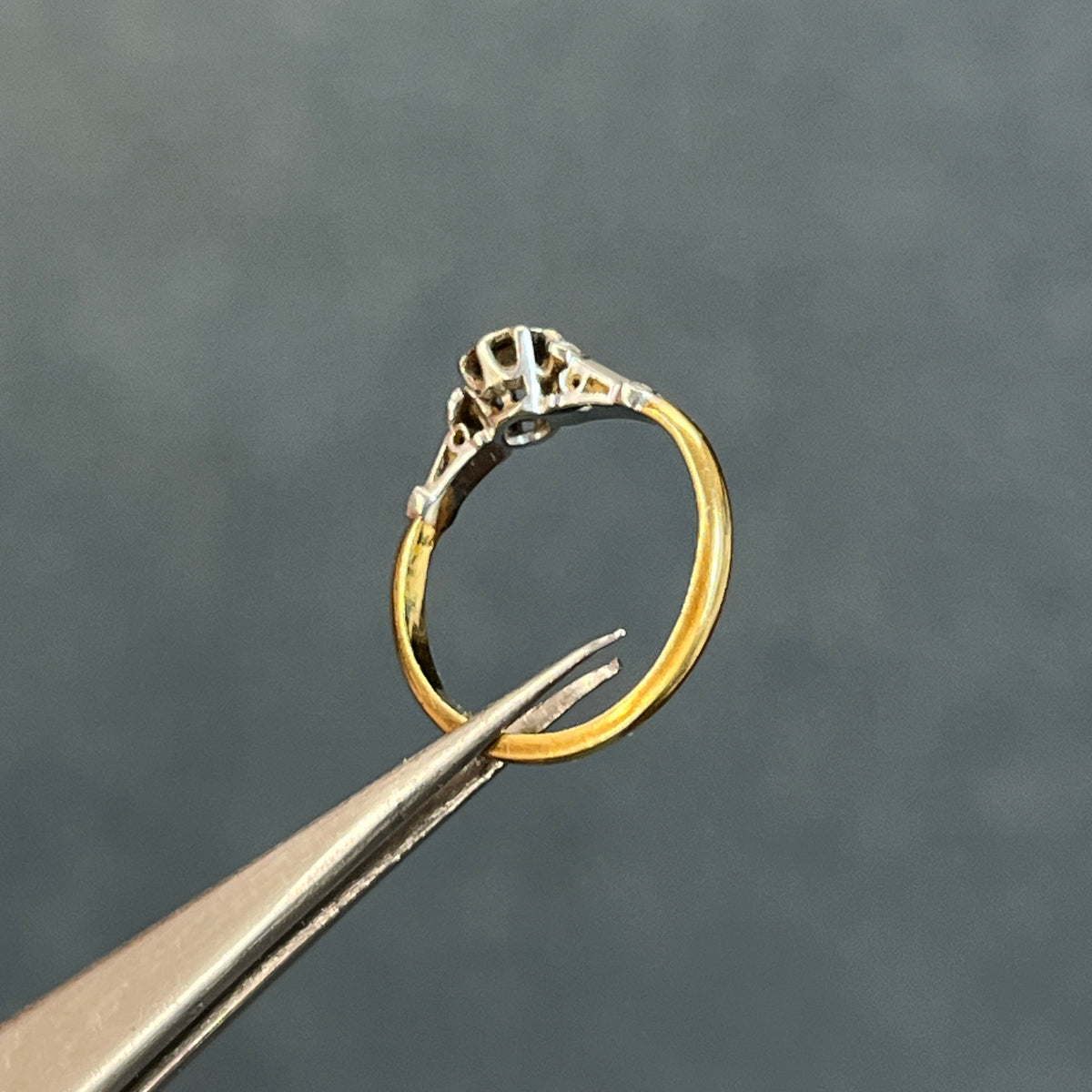 Antique Victorian Diamond + 18k Yellow Gold + Platinum Star Set Solitaire Ring - Sz 5