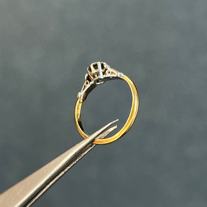 Antique Victorian Diamond + 18k Yellow Gold + Platinum Star Set Solitaire Ring - Sz 5