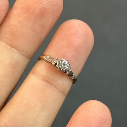 Antique Victorian Diamond + 18k Yellow Gold + Platinum Star Set Solitaire Ring - Sz 5