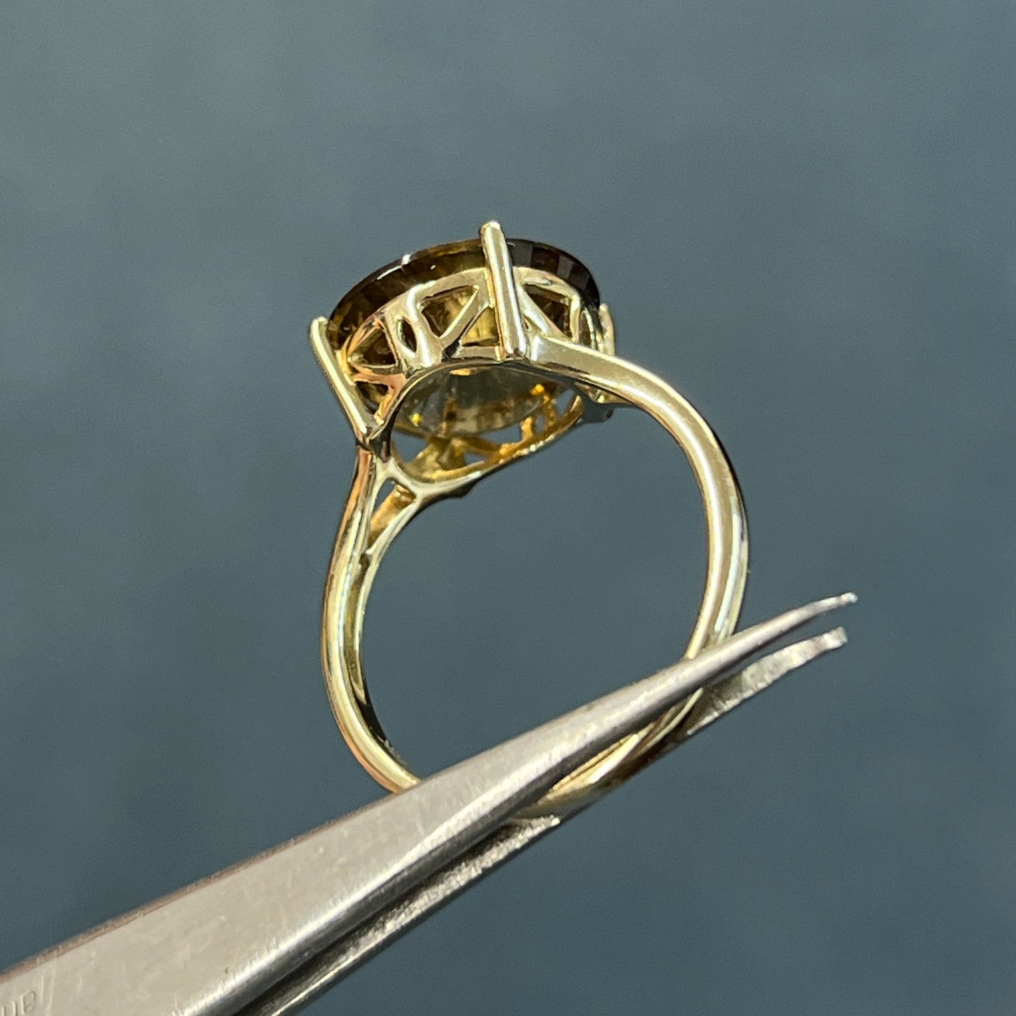 Estate Citrine + Diamond + 9k Yellow Gold In-Set Ring  - Sz 7
