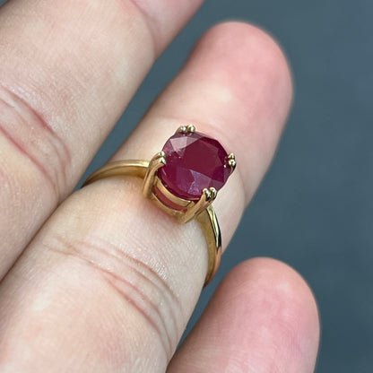 Estate Ruby + 9k Yellow Gold Solitaire Ring - Sz 6.75