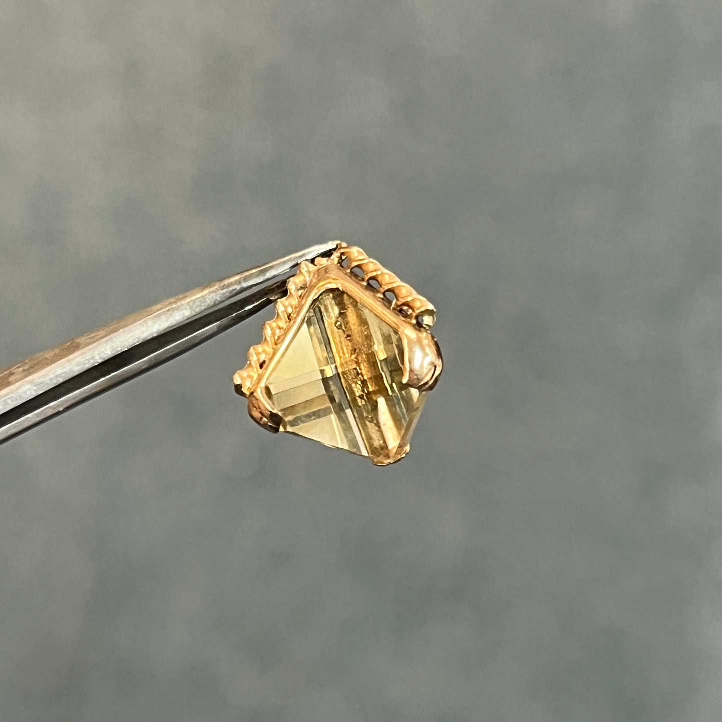 Vintage Citrine Pyramid + 9k Yellow Gold Watch Fob Pendant