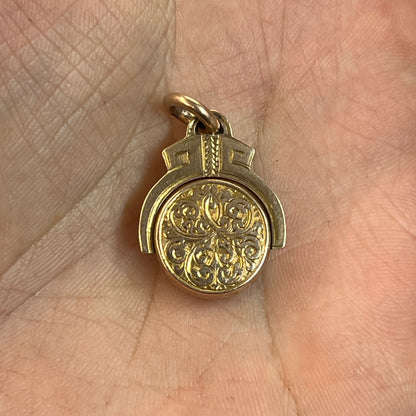Antique Victorian Bloodstone + 9k Yellow Gold Flipper Fob Pendant
