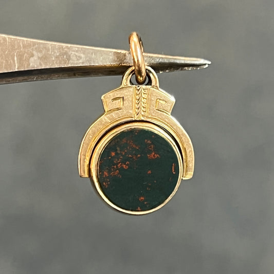Antique Victorian Bloodstone + 9k Yellow Gold Flipper Fob Pendant