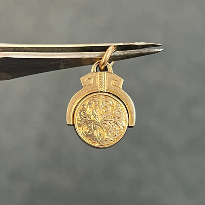 Antique Victorian Bloodstone + 9k Yellow Gold Flipper Fob Pendant