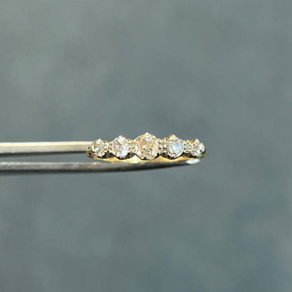 Antique Victorian Old European Cut Diamond + 18k Yellow Gold + Platinum 5 Stone Ring - Sz 5.5