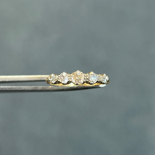 Antique Victorian Old European Cut Diamond + 18k Yellow Gold + Platinum 5 Stone Ring - Sz 5.5