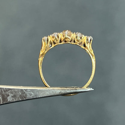 Antique Victorian Old European Cut Diamond + 18k Yellow Gold + Platinum 5 Stone Ring - Sz 5.5