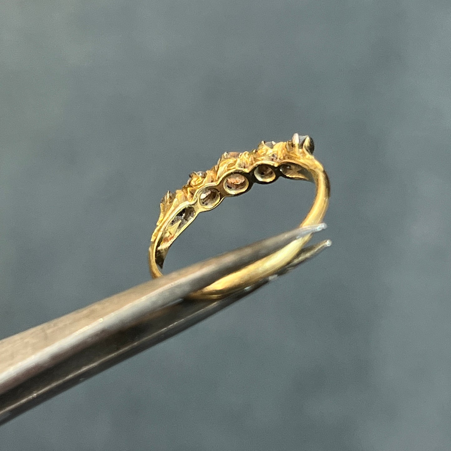 Antique Victorian Old European Cut Diamond + 18k Yellow Gold + Platinum 5 Stone Ring - Sz 5.5
