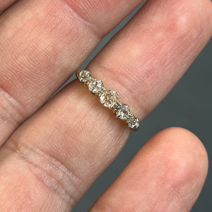 Antique Victorian Old European Cut Diamond + 18k Yellow Gold + Platinum 5 Stone Ring - Sz 5.5