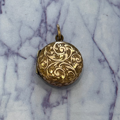 Vintage Engraved Round Locket - 9ct Yellow Gold