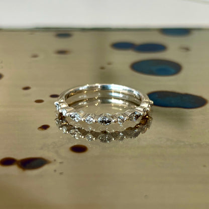 Vintage Mixed Diamond + 14k White Gold Half Eternity Ring - Sz. 6.25