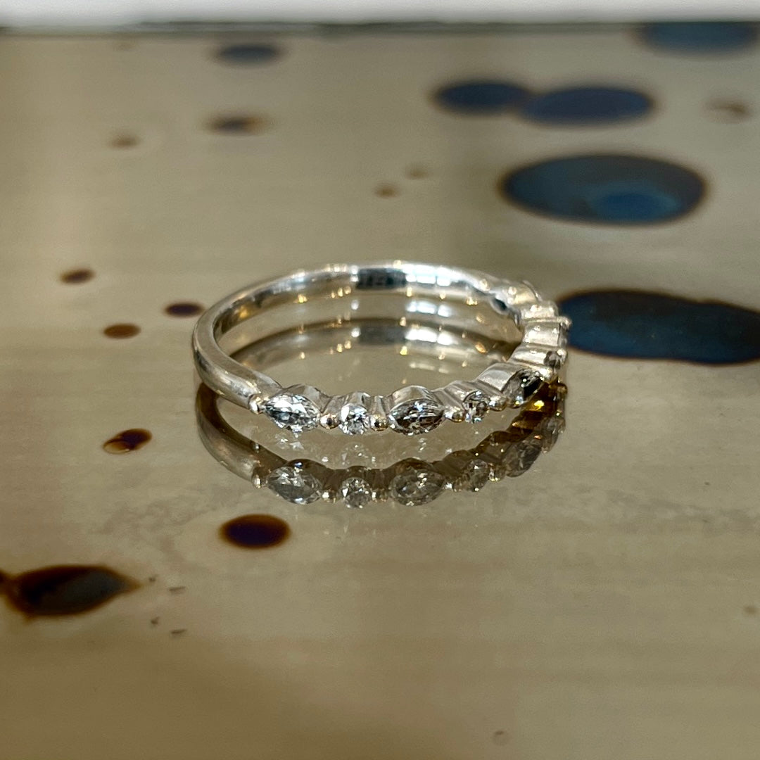 Vintage Mixed Diamond + 14k White Gold Half Eternity Ring - Sz. 6.25