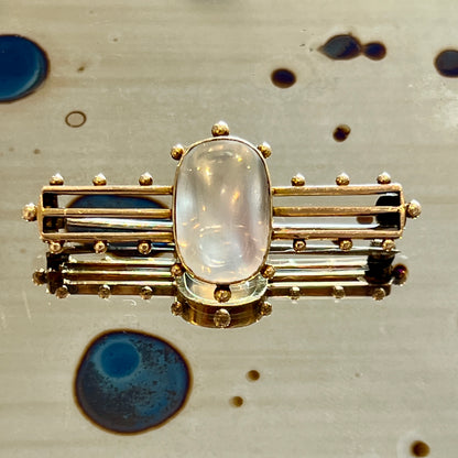 Antique Edwardian Moonstone + 14k Yellow Gold Brooch