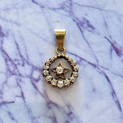Antique Diamond + 14k Yellow Gold Celestial Pendant