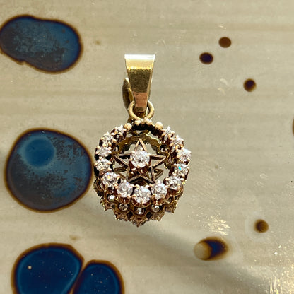 Antique Diamond + 14k Yellow Gold Celestial Pendant