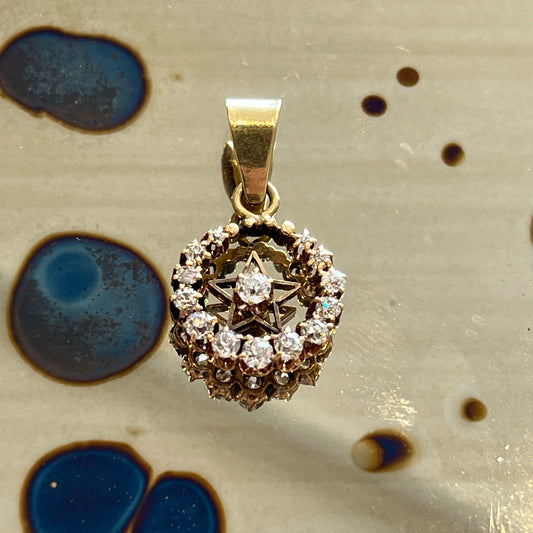 Antique Diamond + 14k Yellow Gold Celestial Pendant