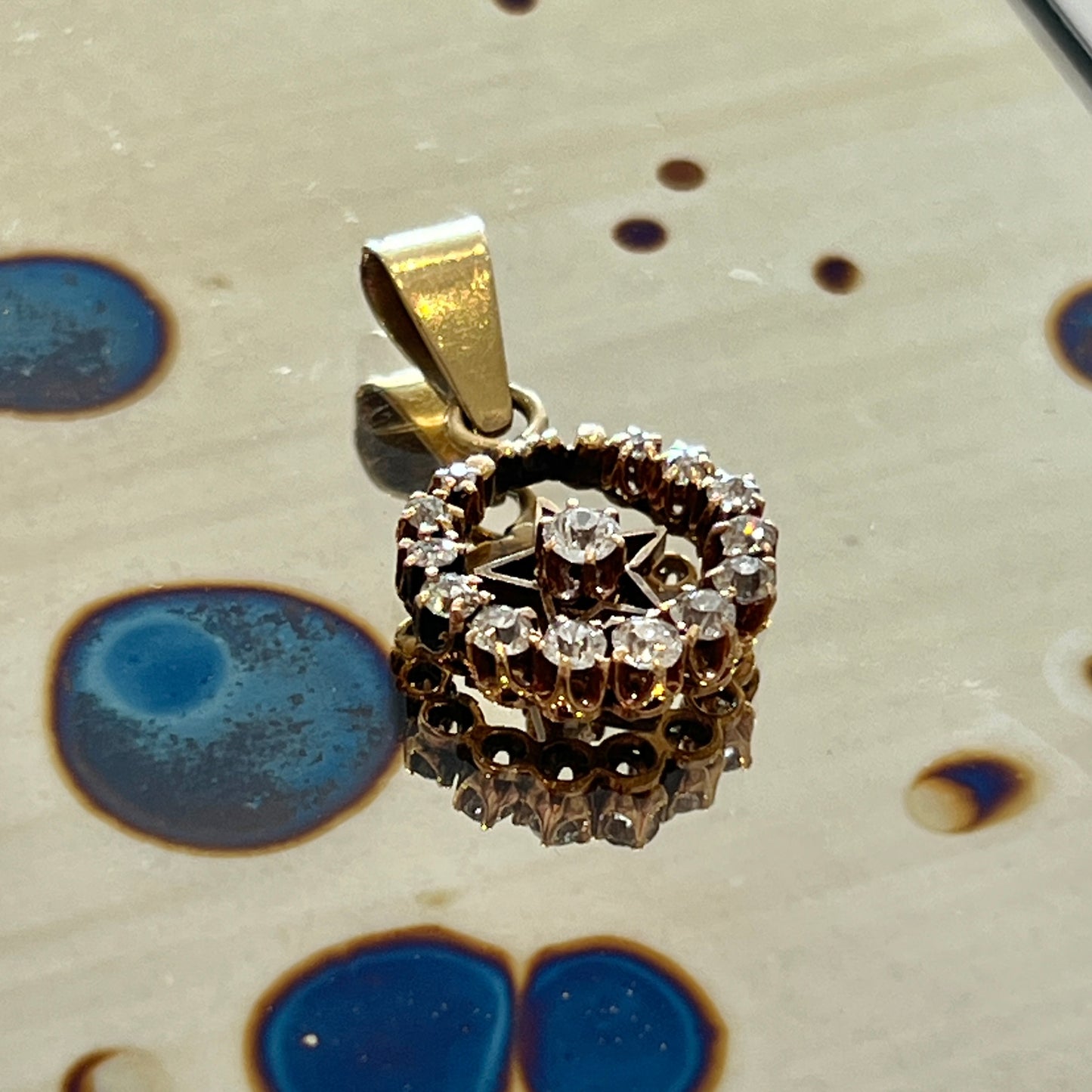 Antique Diamond + 14k Yellow Gold Celestial Pendant