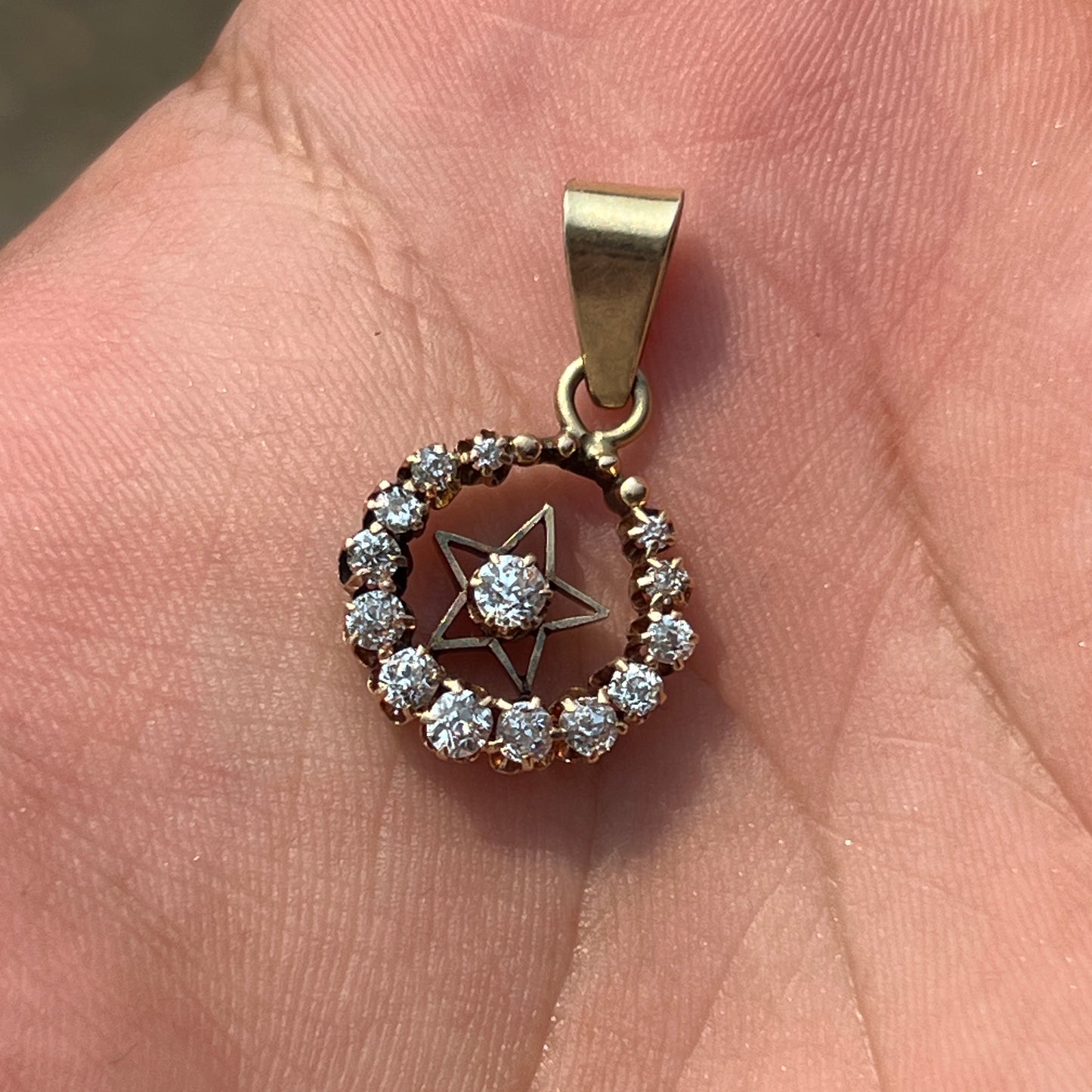 Antique Diamond + 14k Yellow Gold Celestial Pendant