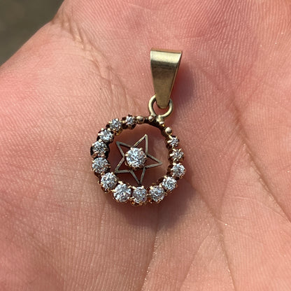 Antique Diamond + 14k Yellow Gold Celestial Pendant