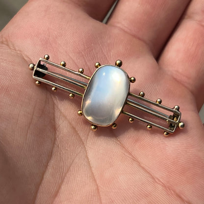 Antique Edwardian Moonstone + 14k Yellow Gold Brooch