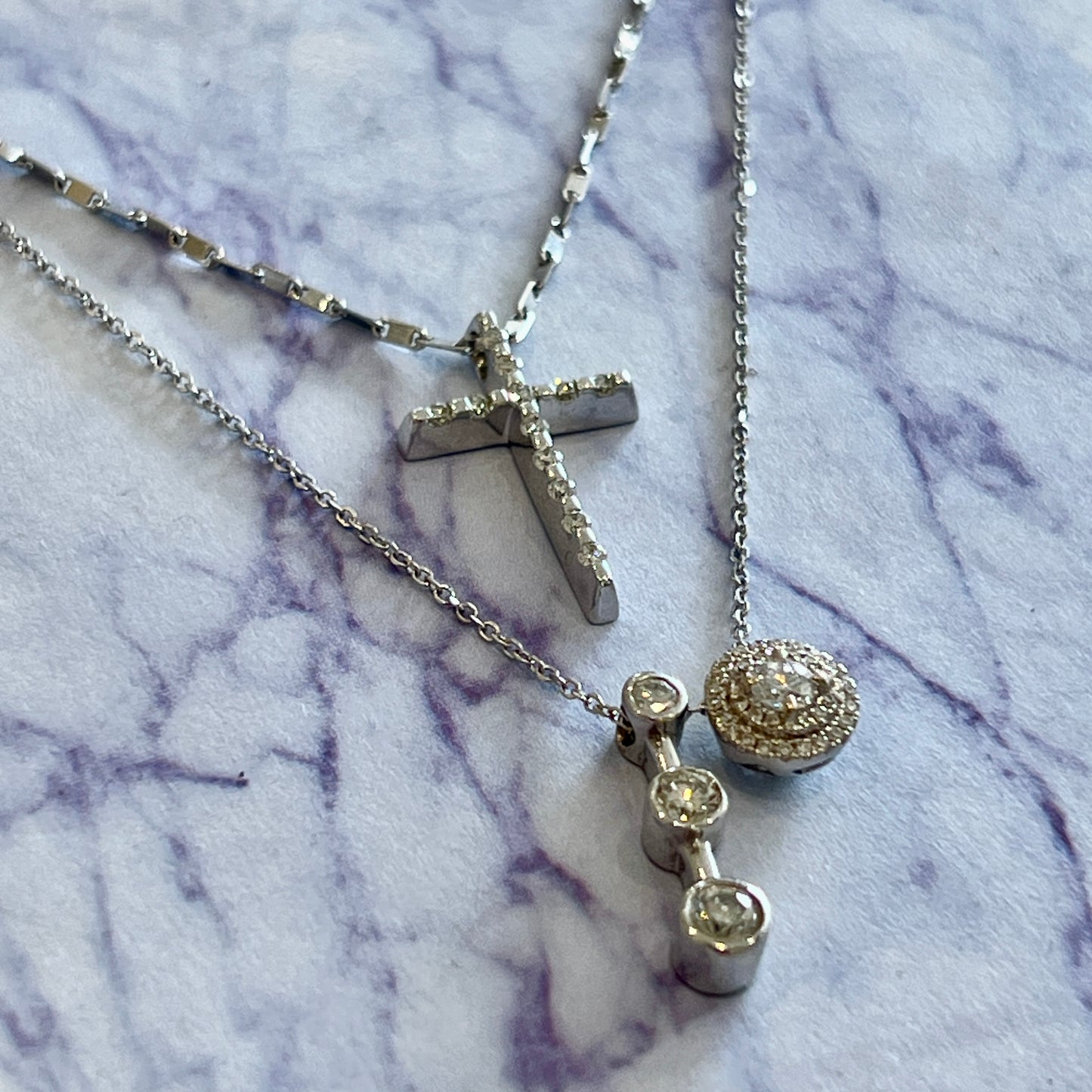 Vintage Diamond + 14k White Gold Cross Pendant