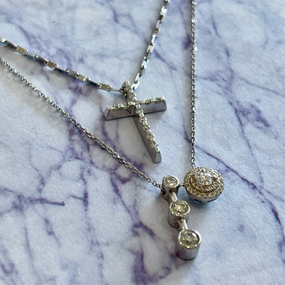 Vintage Diamond + 14k White Gold Cross Pendant