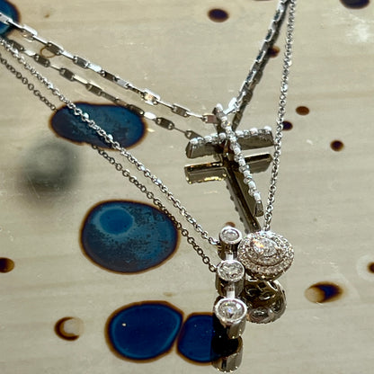 Vintage Diamond + 14k White Gold Cross Pendant