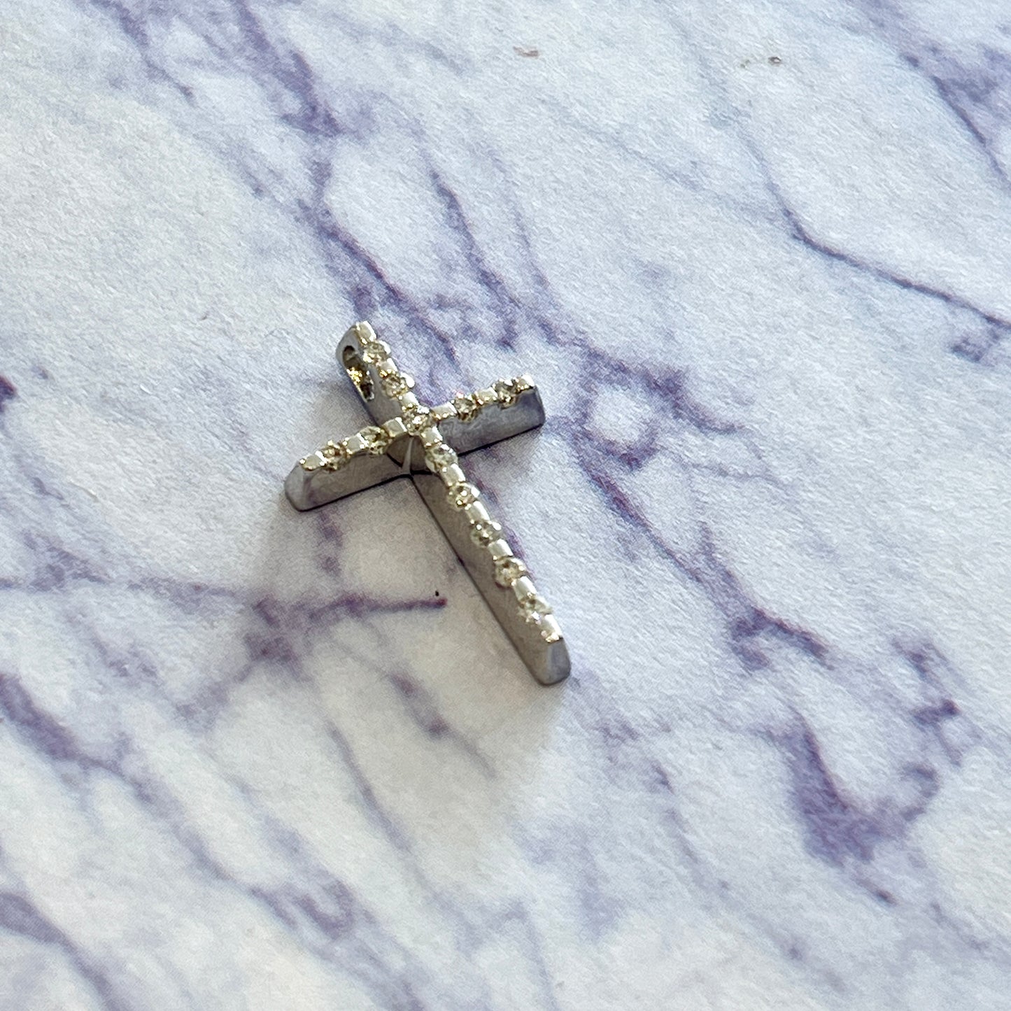 Vintage Diamond + 14k White Gold Cross Pendant