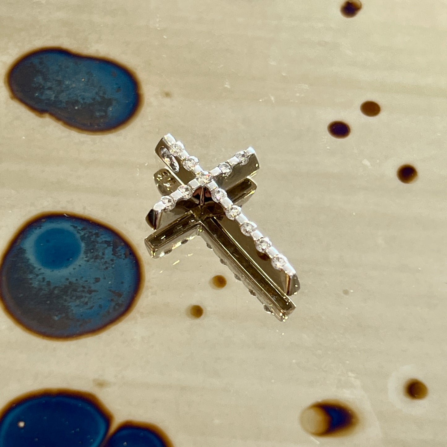 Vintage Diamond + 14k White Gold Cross Pendant