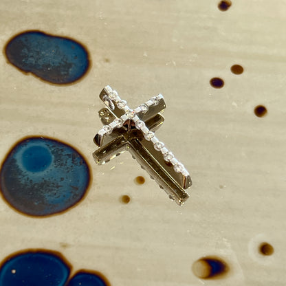 Vintage Diamond + 14k White Gold Cross Pendant