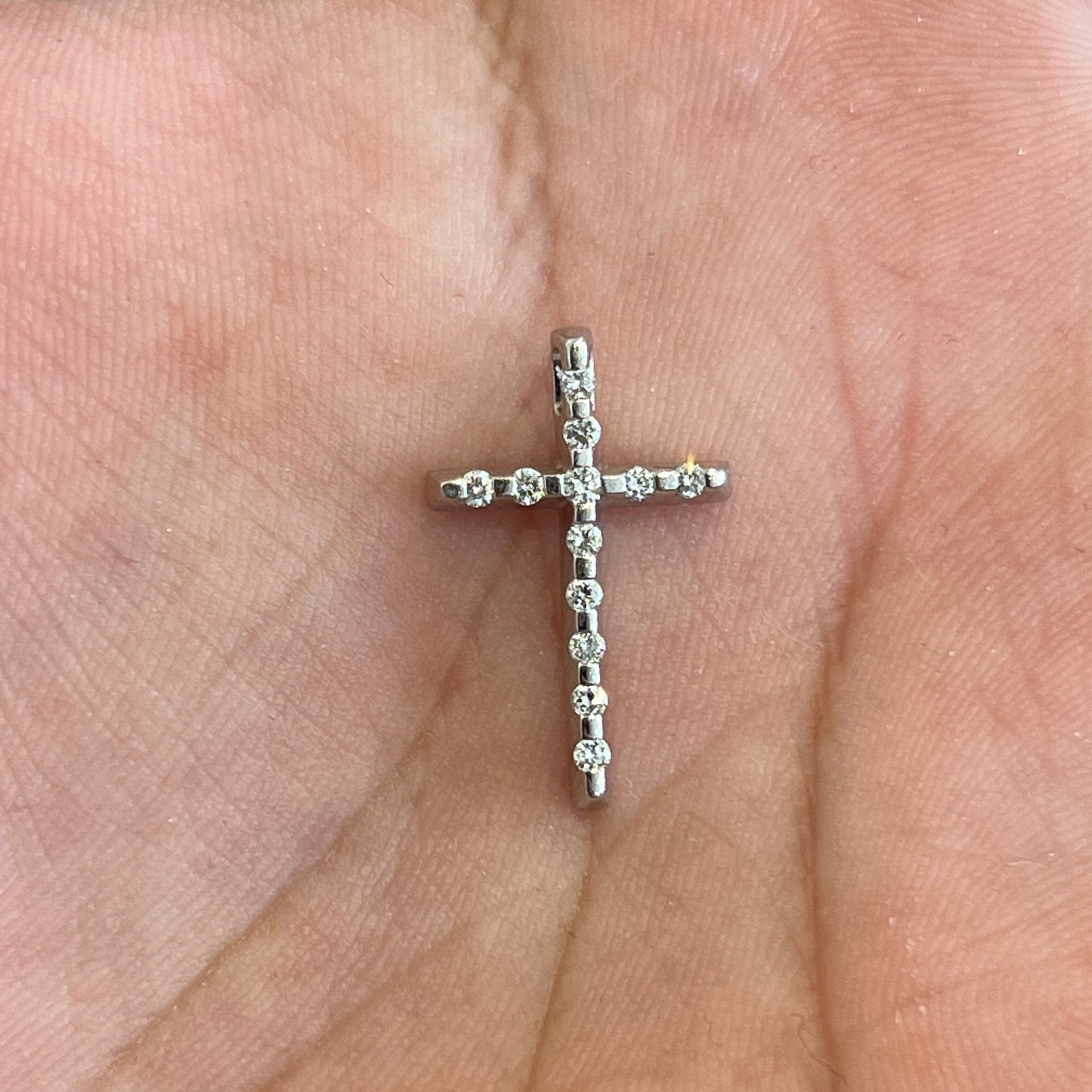 Vintage Diamond + 14k White Gold Cross Pendant
