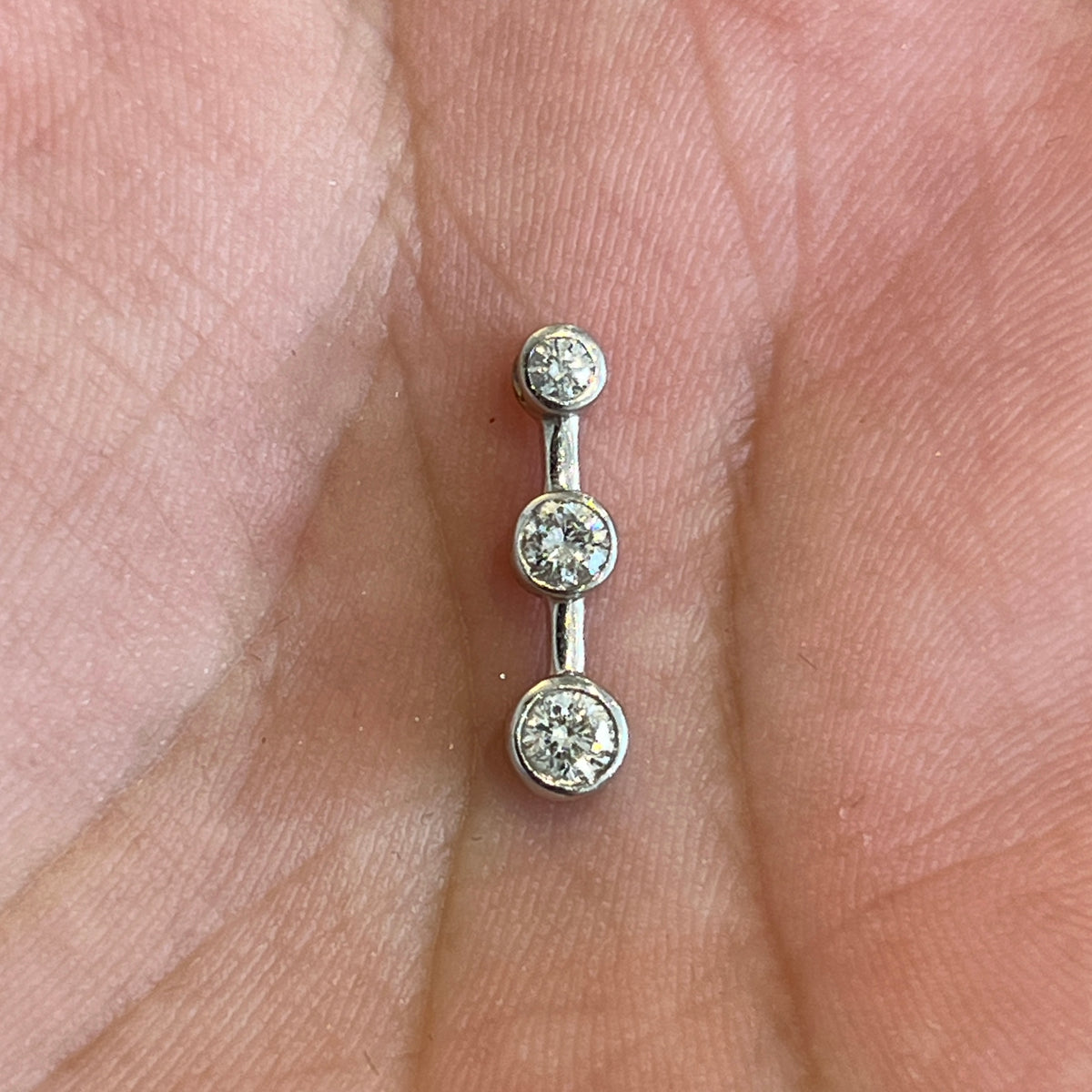 Vintage 3 Diamond + 14k White Gold Pendant