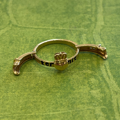 Vintage Hinged Enamel + 14k Yellow Gold Claddagh Ring - Sz. 6