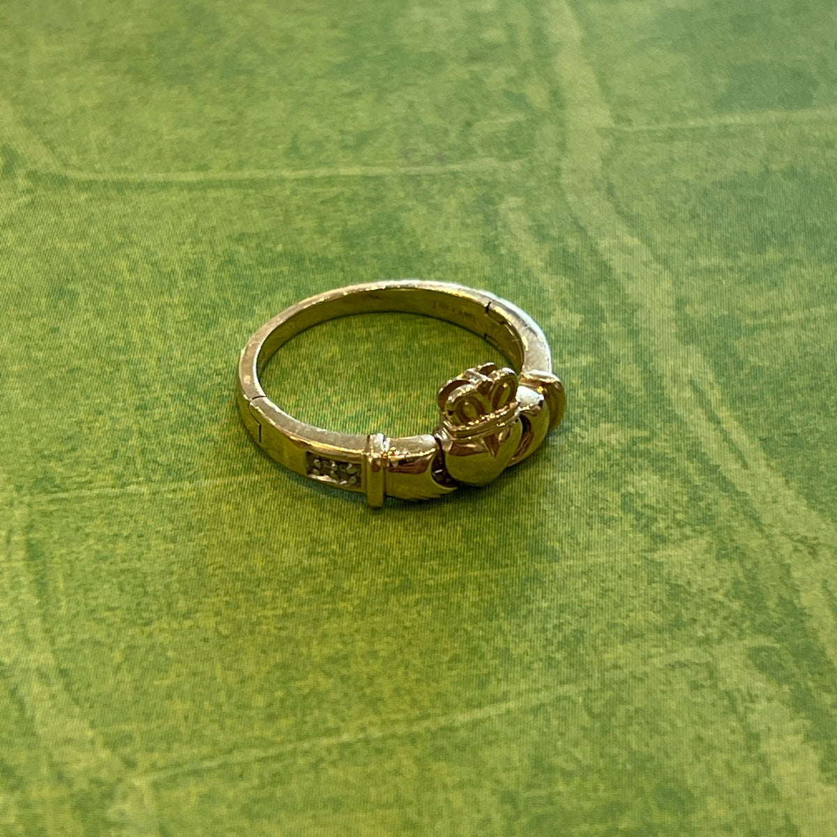 Vintage Hinged Enamel + 14k Yellow Gold Claddagh Ring - Sz. 6