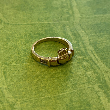 Vintage Hinged Enamel + 14k Yellow Gold Claddagh Ring - Sz. 6