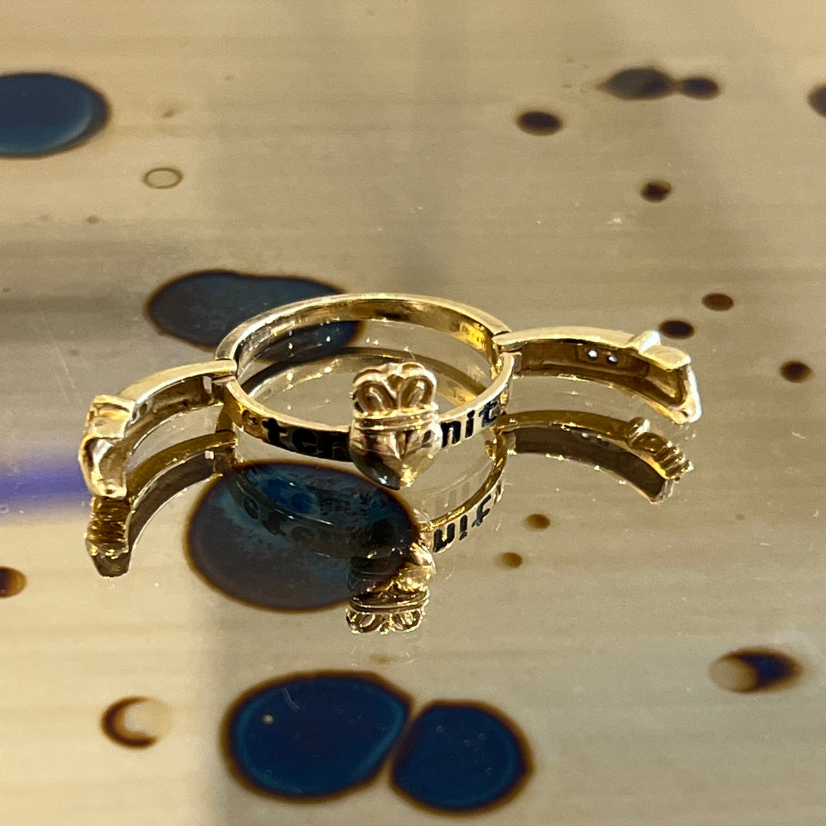 Vintage Hinged Enamel + 14k Yellow Gold Claddagh Ring - Sz. 6