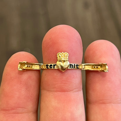 Vintage Hinged Enamel + 14k Yellow Gold Claddagh Ring - Sz. 6